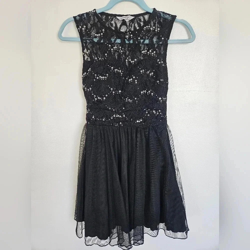 Speechless Black Lace Sequin Tulle Dress Women's Size 1 Party Cocktail